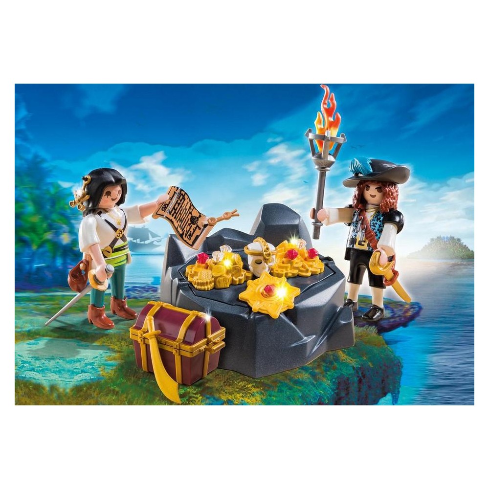 Playmobil 9328 – Tesoro Dei Pirati: Tappeto Gioco E Personaggi, Barca E Cannone, Sacchetto Portabile