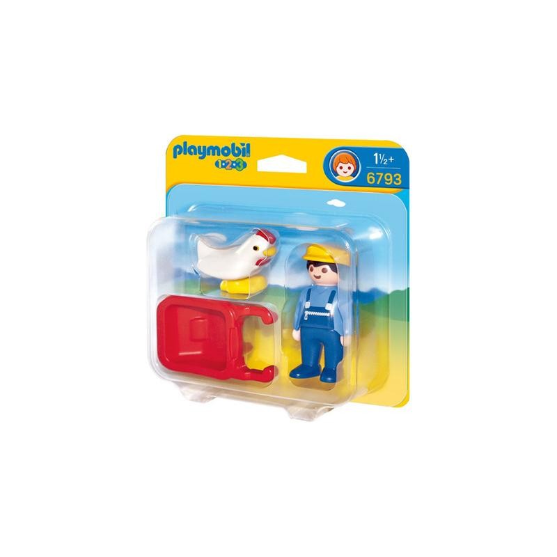 Playmobil Granjero con Carretilla y Gallina 6793