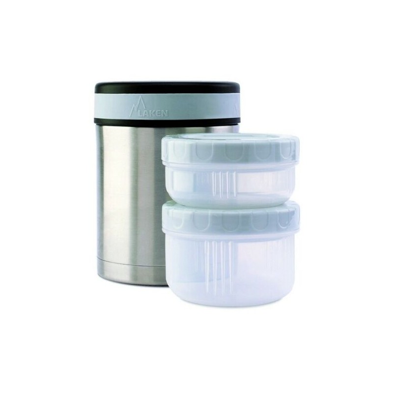 Laken TERMO PARA ALIMENTOS DE ACERO INOXIDABLE 1L CON DOS CONTENEDORES INTERIORES Y FUNDA