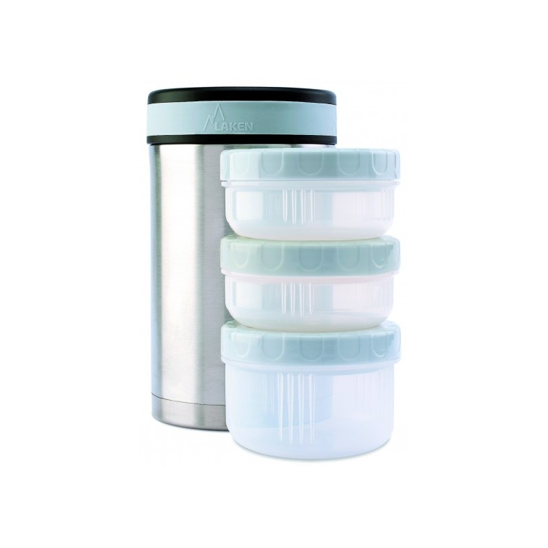 Laken TERMO PARA ALIMENTOS DE ACERO INOXIDABLE 1,5L CON TRES CONTENEDORES INTERIORES Y FUNDA