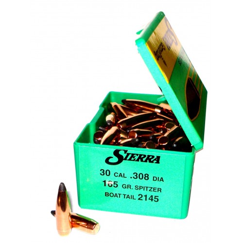 Sierra Proyectiles 30 Cal.  .308  165gr  SBT  Spitzer Boat Tail