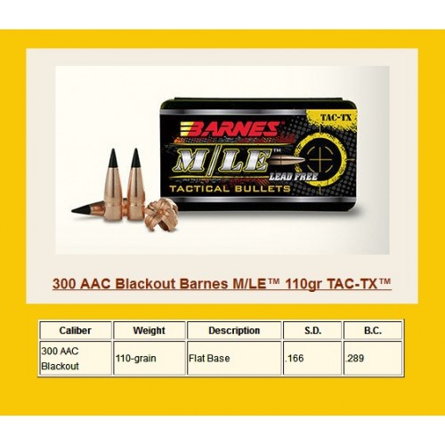 Barnes  Proyectiles .308  300ACC Blackout 110gr TAC-TX FB