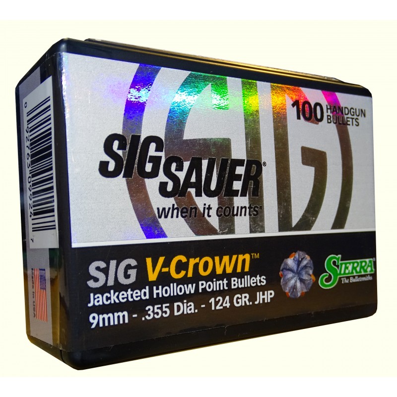 9924 Sierra 9mm  .355  124gr JHP Sig V-Crown